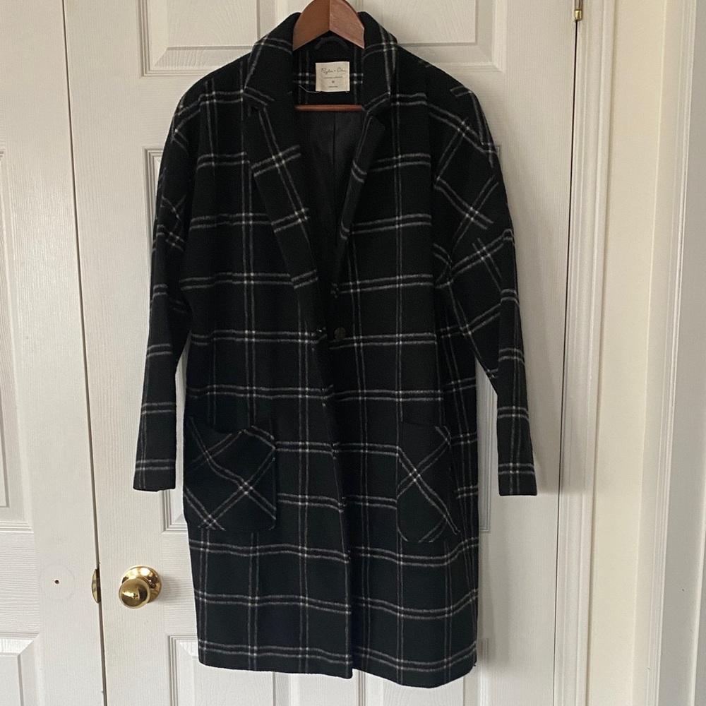 Rylee + Cru Black and White Check Trench Coat